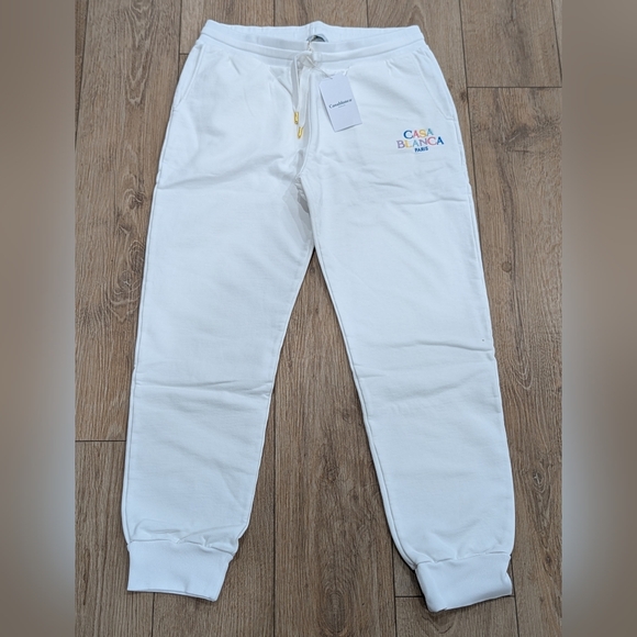 $474 Mens Casablanca Stacked Logo Cotton Jogger Pants White Large
